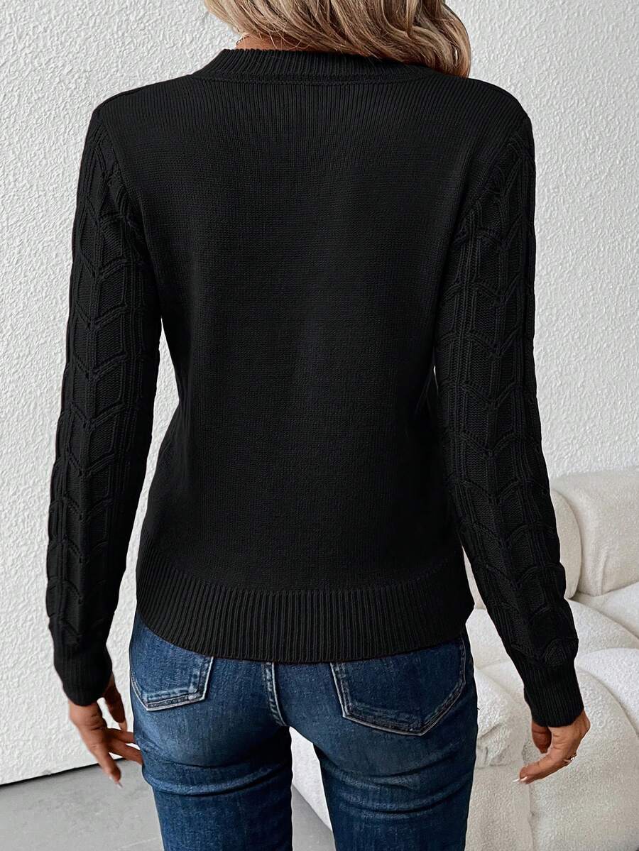 Henrietta Classic V-Neck Long Sleeve Knit Pullover Sweater - Black