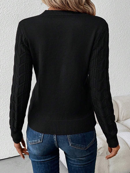 Henrietta Classic V-Neck Long Sleeve Knit Pullover Sweater - Black