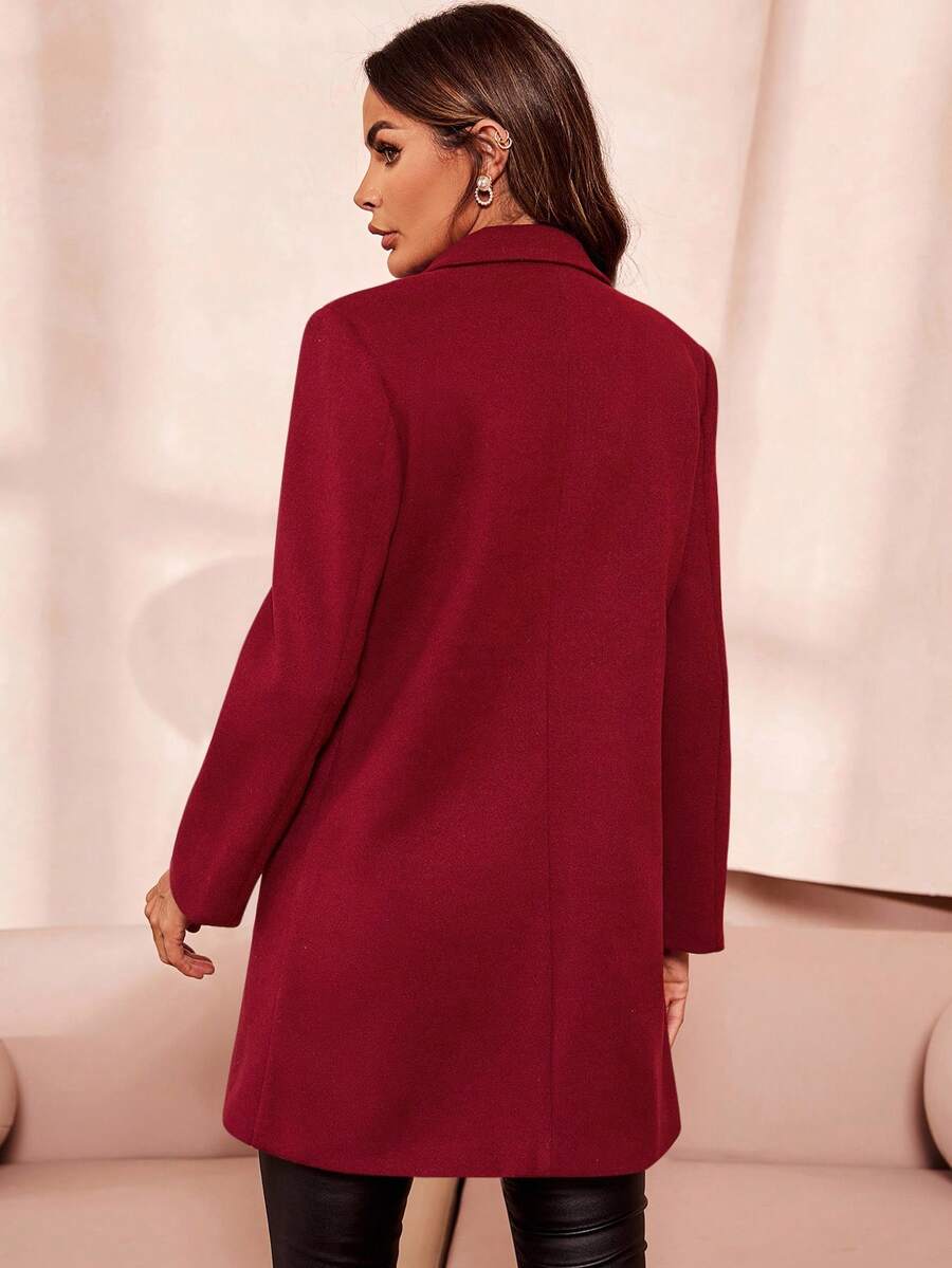 Aveline Double-Breasted Lapel Coat with Tailored Thigh-Length Cut - Dusty Pink