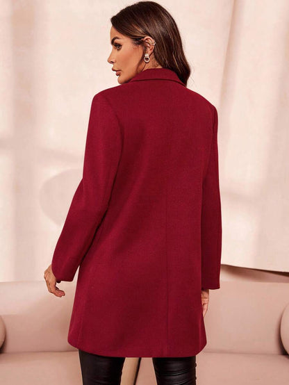 Aveline Double-Breasted Lapel Coat with Tailored Thigh-Length Cut - Dusty Pink