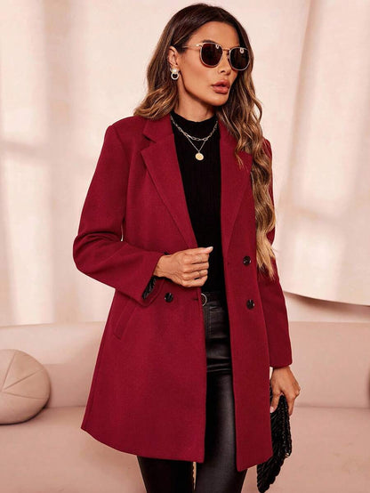 Aveline Double-Breasted Lapel Coat with Tailored Thigh-Length Cut - Dusty Blue