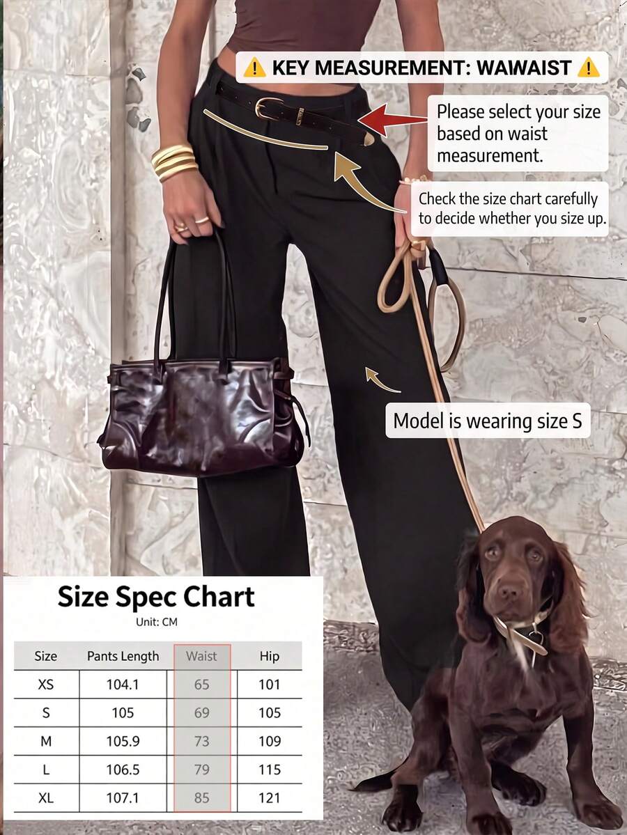 Women's Belted High Waisted Wide Leg Trousers, Tailored Dress Pants for Work Office - Brown