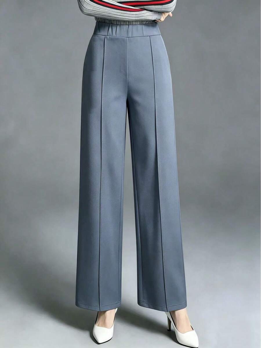 Estella Pressed Seam Straight Leg Knit Trousers - Dusty Blue