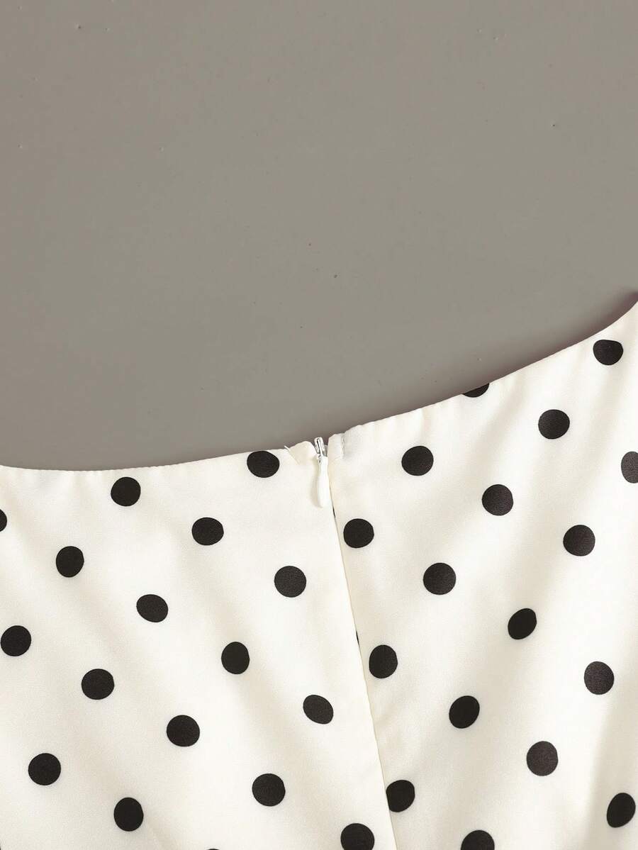 Piper Polka Dot Pleated Flare Sleeve Round Neck Shirt - Apricot
