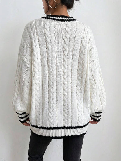 Adelaide Cable Knit Bishop Sleeve Cardigan - Coffee Brown
