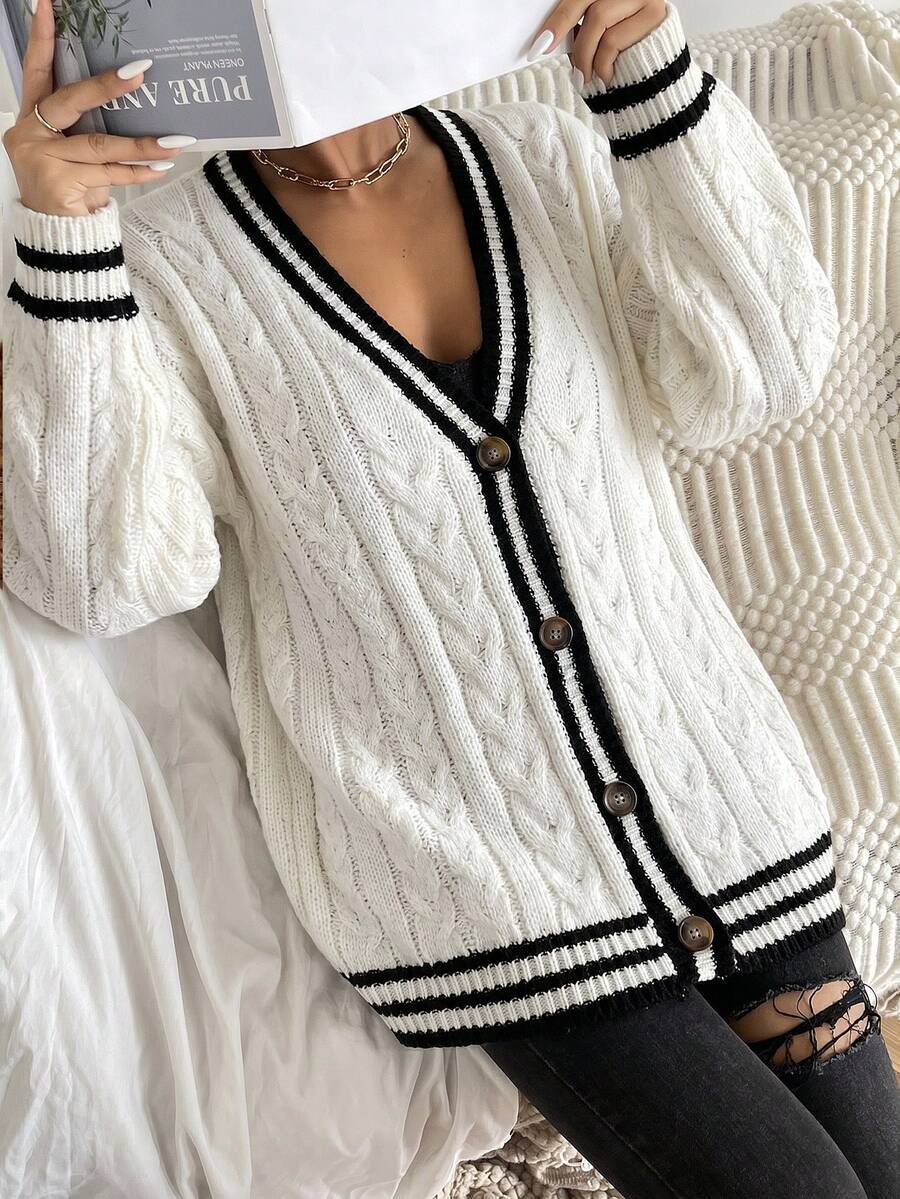 Adelaide Cable Knit Bishop Sleeve Cardigan - Beige