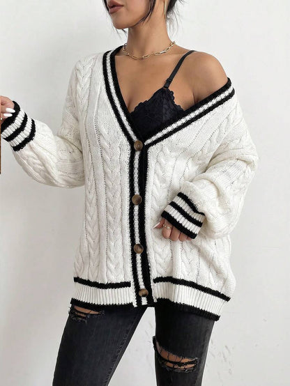Adelaide Cable Knit Bishop Sleeve Cardigan - Black