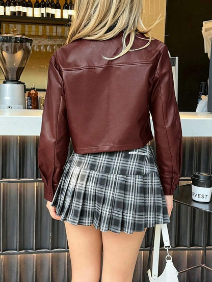 Eliza Button Front Flap Pocket PU Jacket - White