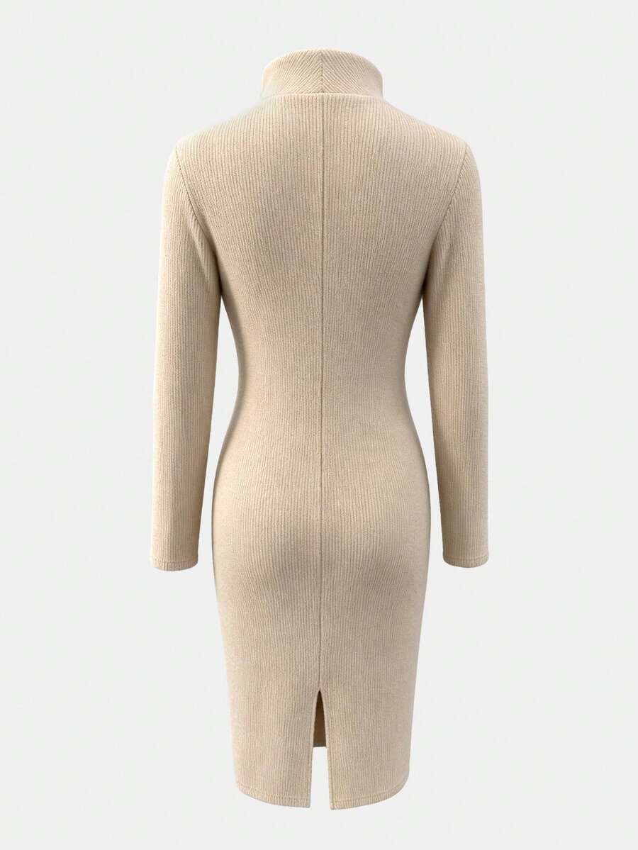 Aurelie Collared V-Neck Ribbed Knit Midi Sweater Dress - Green