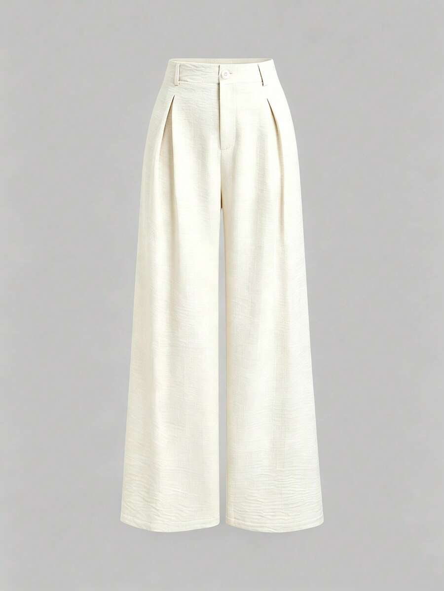 Katya Pleated Wide Leg Pants Tailored High Rise Trousers - Ivory