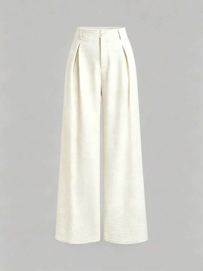 Katya Pleated Wide Leg Pants Tailored High Rise Trousers - Ivory
