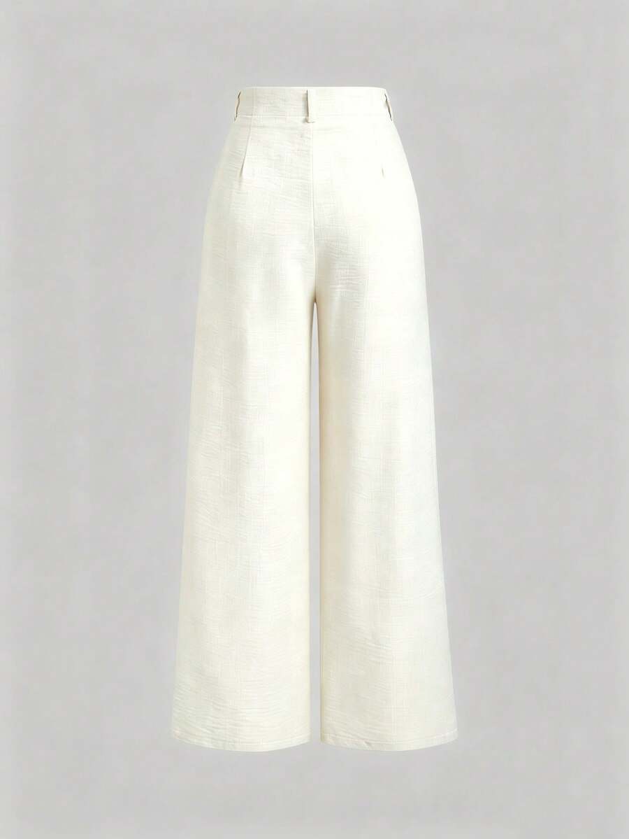 Katya Pleated Wide Leg Pants Tailored High Rise Trousers - Ivory