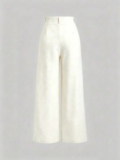 Katya Pleated Wide Leg Pants Tailored High Rise Trousers - Ivory
