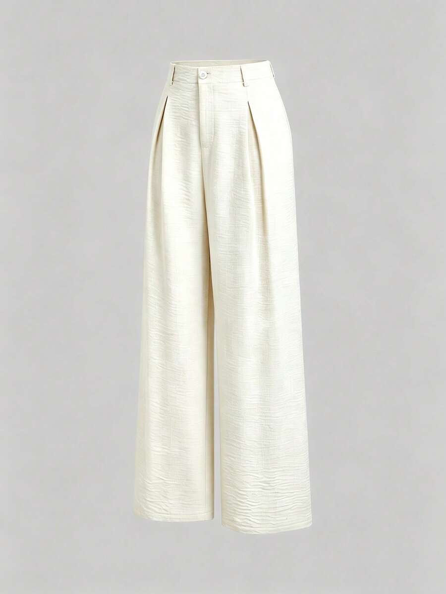 Katya Pleated Wide Leg Pants Tailored High Rise Trousers - Ivory