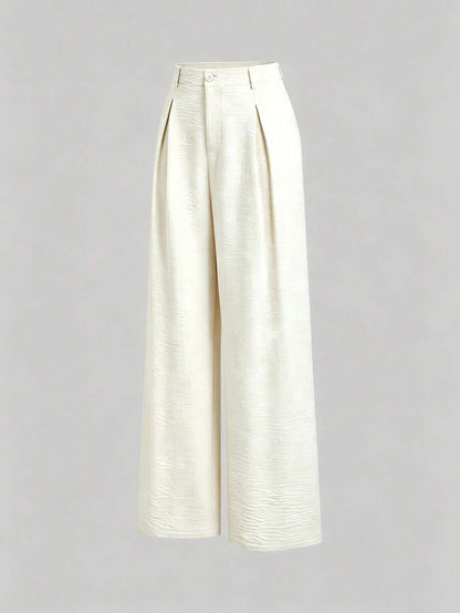 Katya Pleated Wide Leg Pants Tailored High Rise Trousers - Ivory
