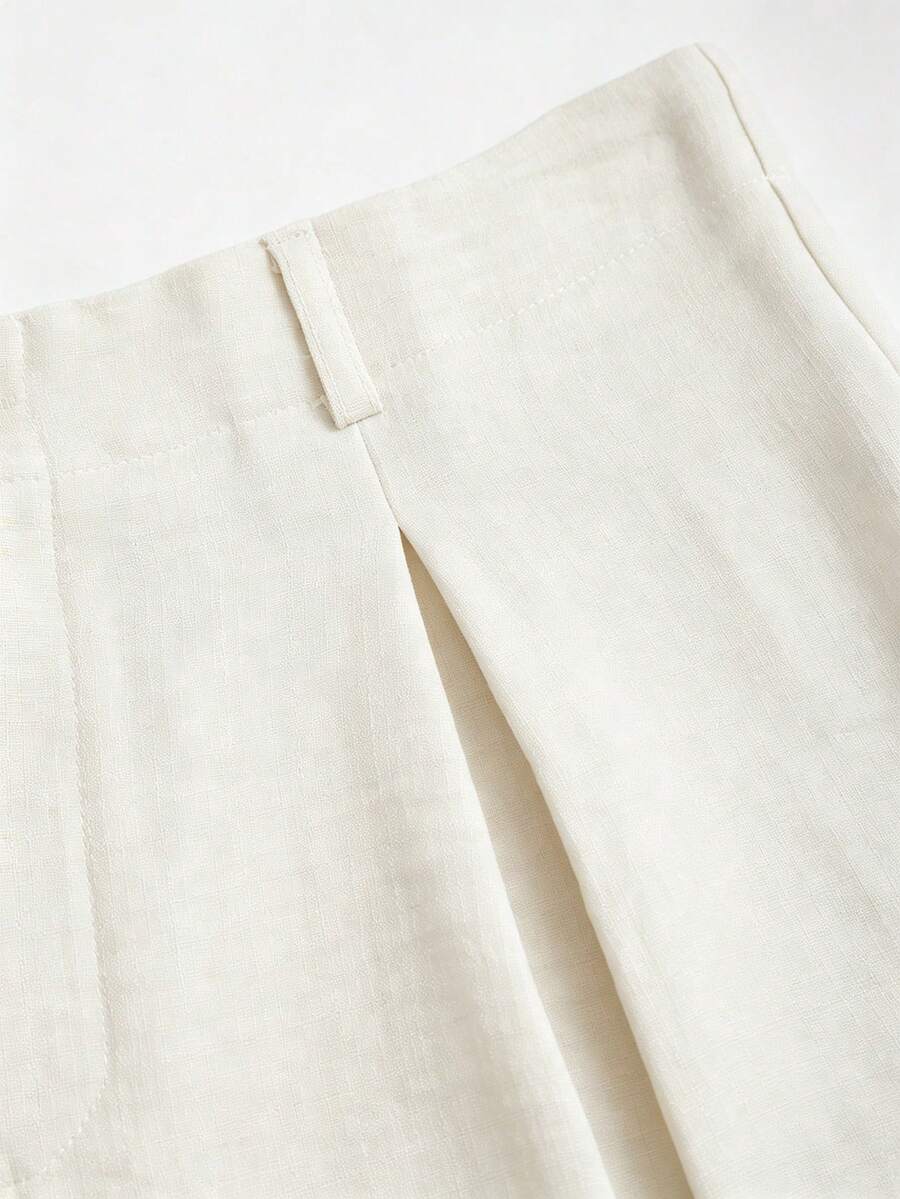 Katya Pleated Wide Leg Pants Tailored High Rise Trousers - Ivory