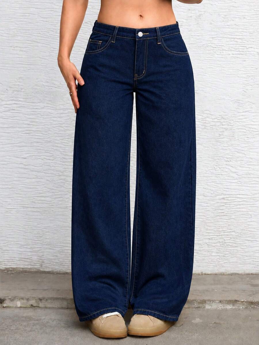Ravenna High Waisted Wide Leg Baggy Jeans with Pockets