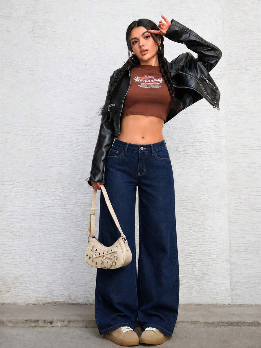 Ravenna High Waisted Wide Leg Baggy Jeans with Pockets