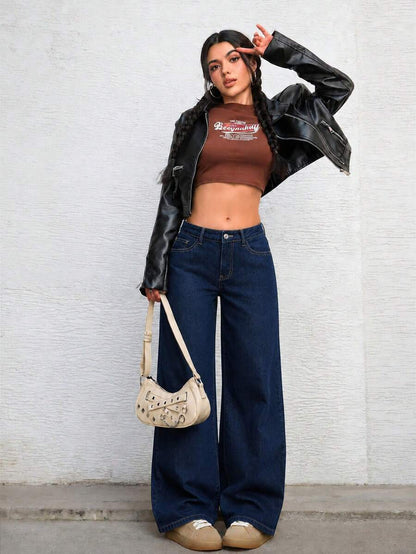 Ravenna High Waisted Wide Leg Baggy Jeans with Pockets