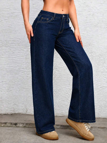 Ravenna High Waisted Wide Leg Baggy Jeans with Pockets