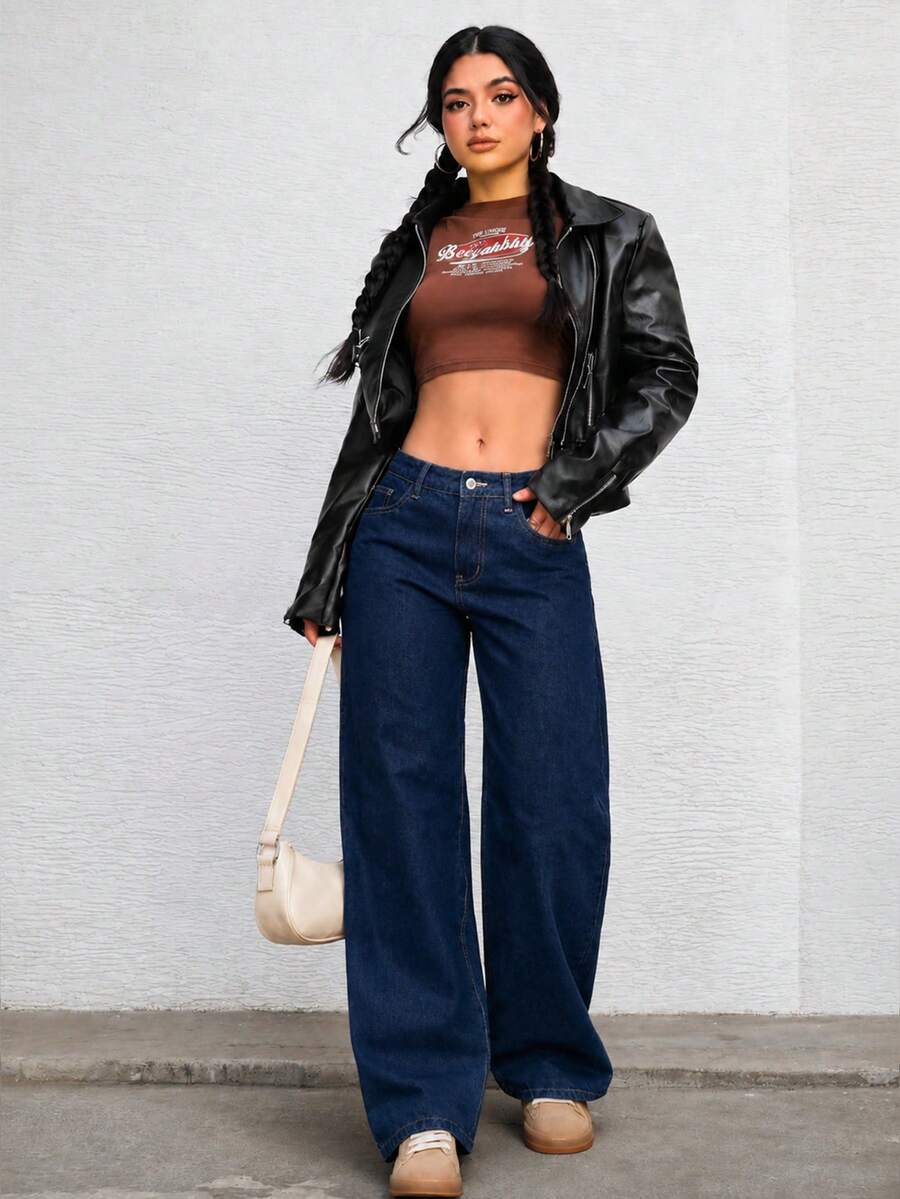 Ravenna High Waisted Wide Leg Baggy Jeans with Pockets