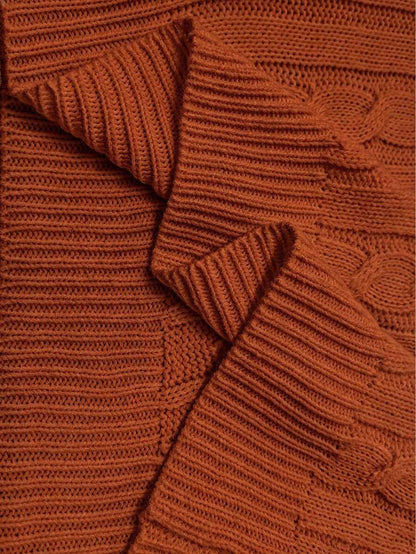 Oriana Cropped Cable Knit Sweater with Crew Neck - Rust