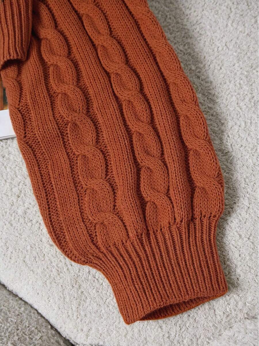 Oriana Cropped Cable Knit Sweater with Crew Neck - Rust