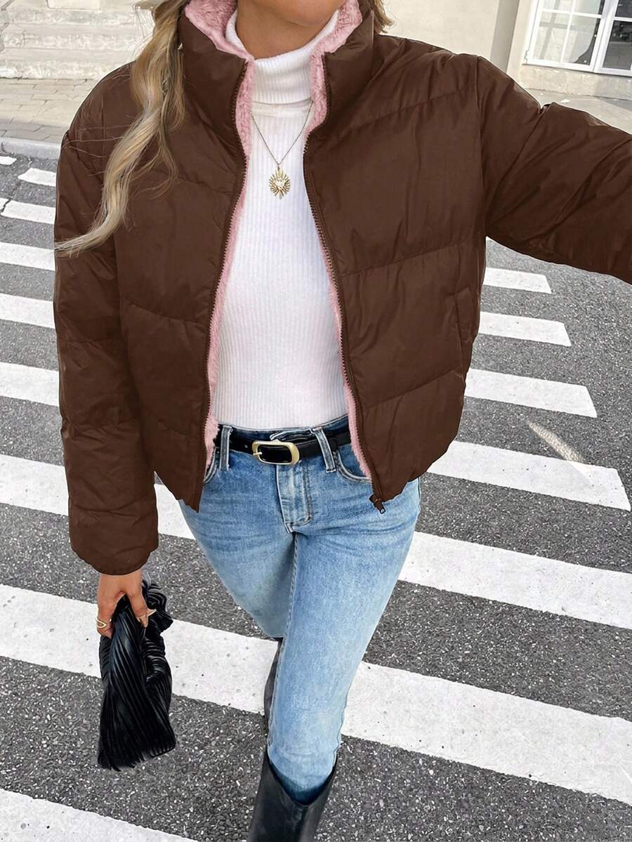 Revelstoke Reversible Cropped Puffer Jacket with Stand Collar