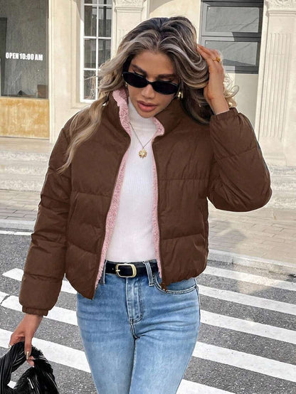 Revelstoke Reversible Cropped Puffer Jacket with Stand Collar