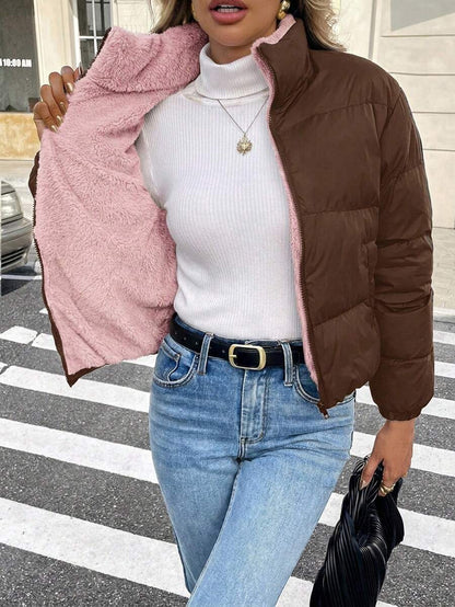 Revelstoke Reversible Cropped Puffer Jacket with Stand Collar