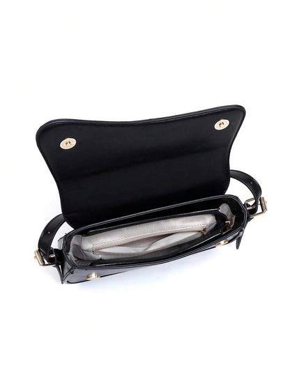Riga Patent Faux Leather Flap Shoulder Bag