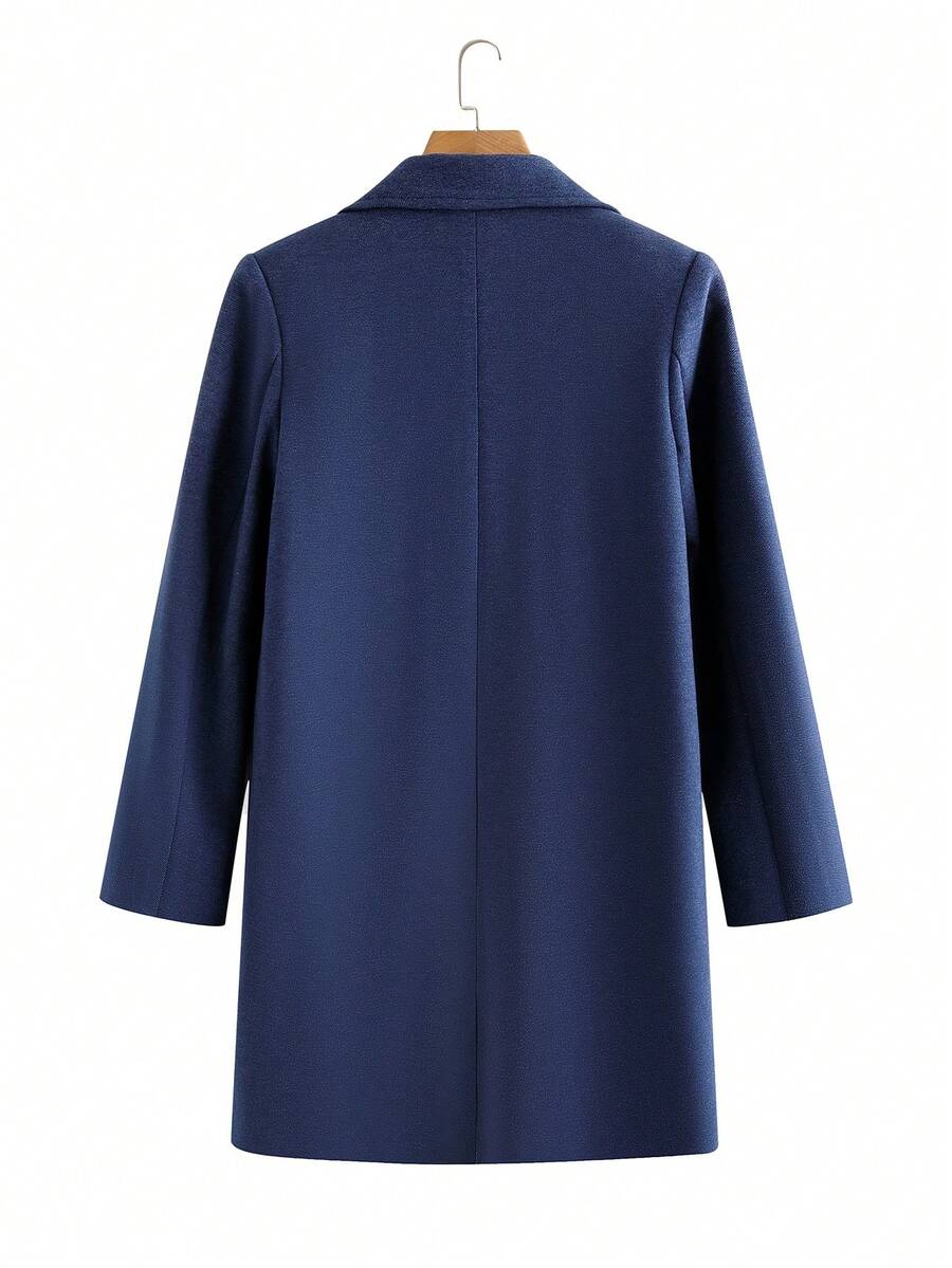 Aveline Double-Breasted Lapel Coat with Tailored Thigh-Length Cut - Apricot