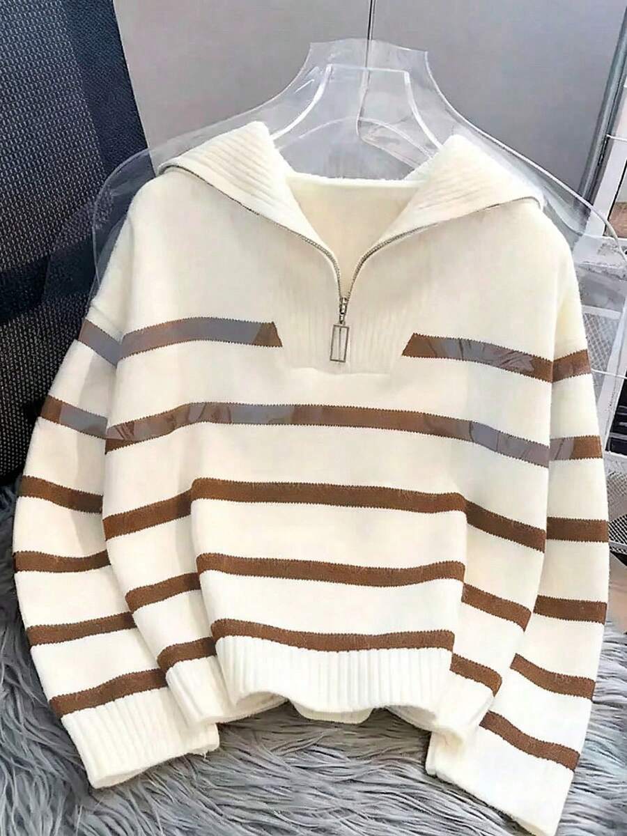 Bernina Striped Half Zip Collared Knit Sweater