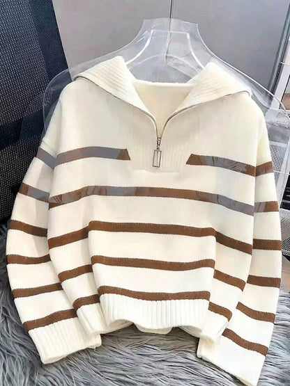 Bernina Striped Half Zip Collared Knit Sweater