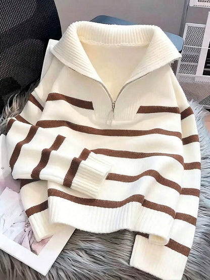 Bernina Striped Half Zip Collared Knit Sweater