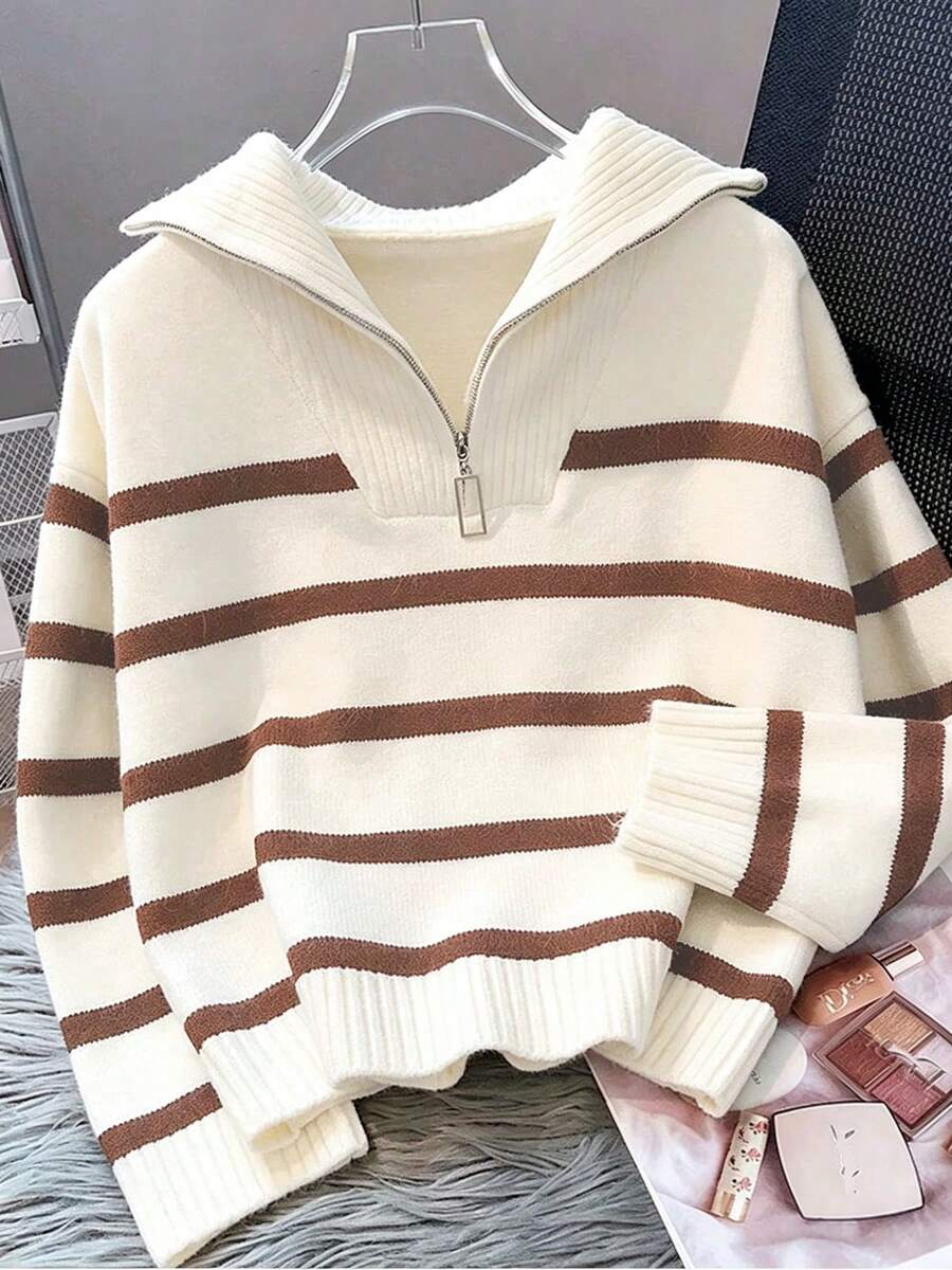 Bernina Striped Half Zip Collared Knit Sweater