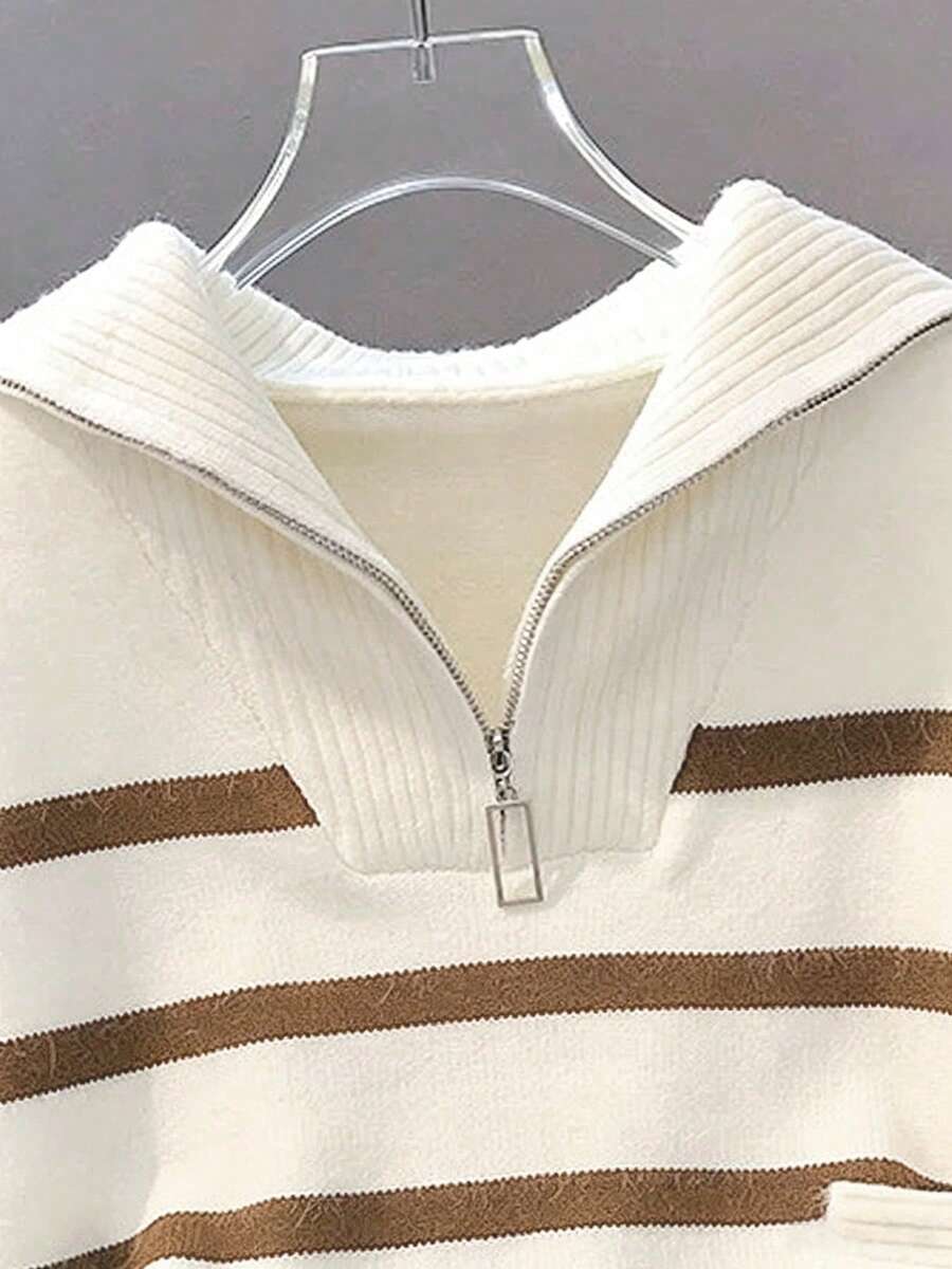 Bernina Striped Half Zip Collared Knit Sweater