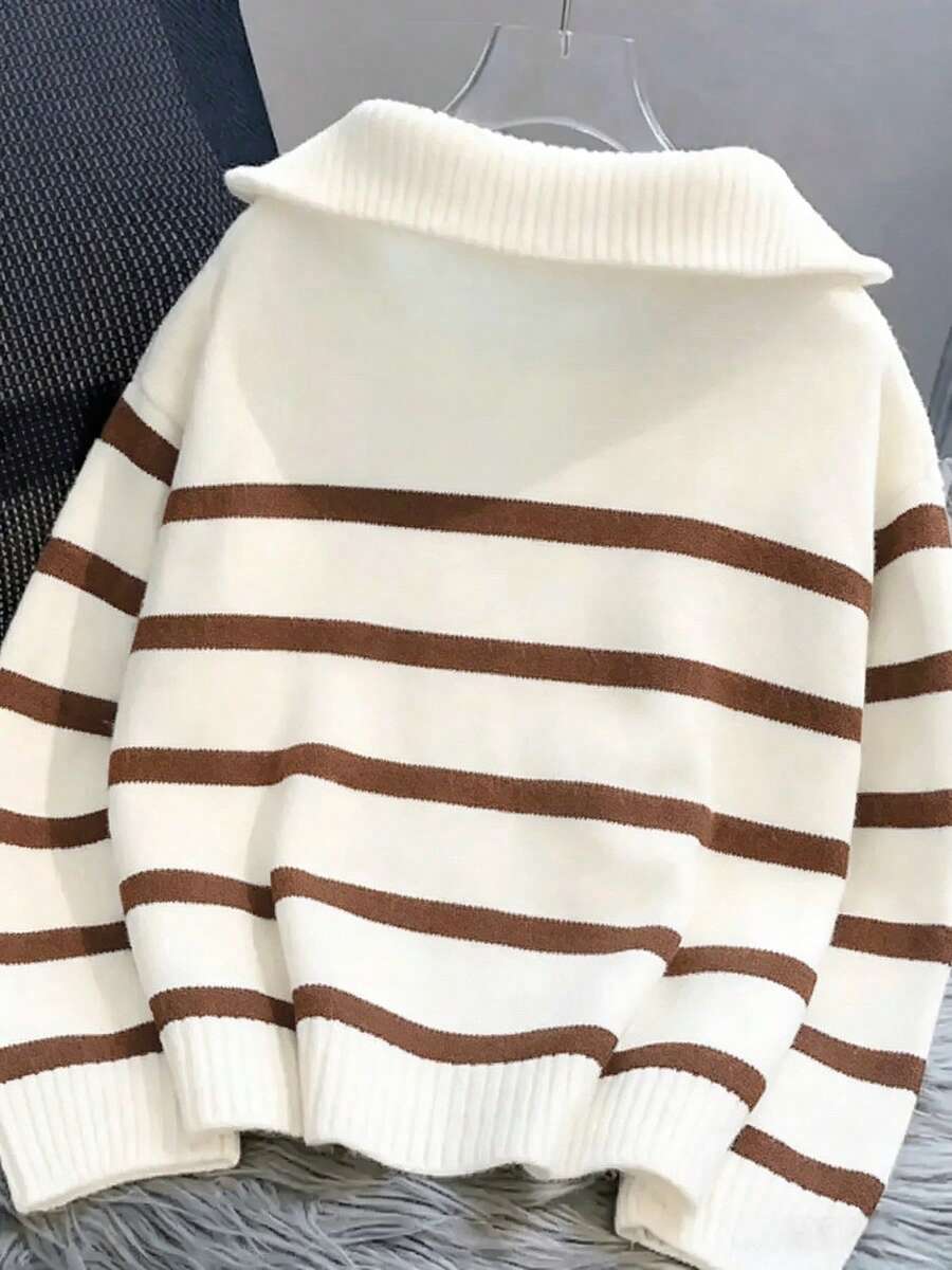 Bernina Striped Half Zip Collared Knit Sweater
