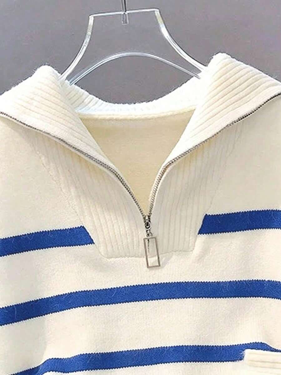 Bernina Striped Half Zip Collared Knit Sweater