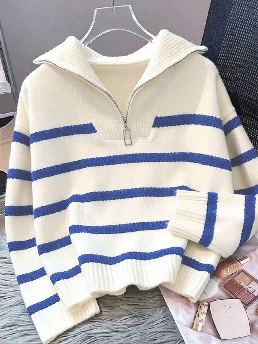 Bernina Striped Half Zip Collared Knit Sweater
