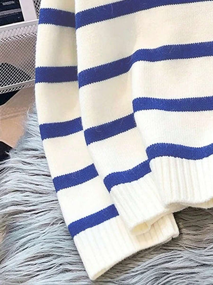 Bernina Striped Half Zip Collared Knit Sweater