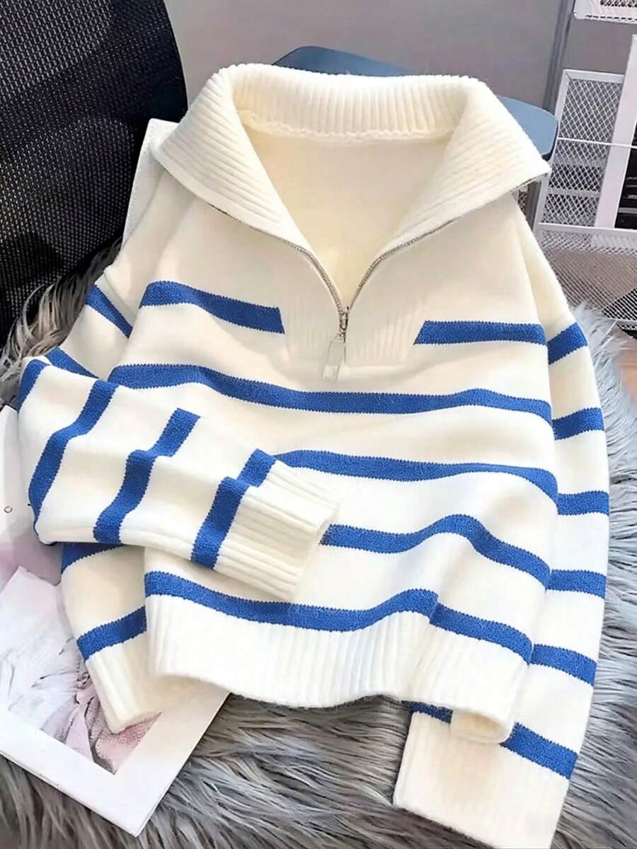 Bernina Striped Half Zip Collared Knit Sweater