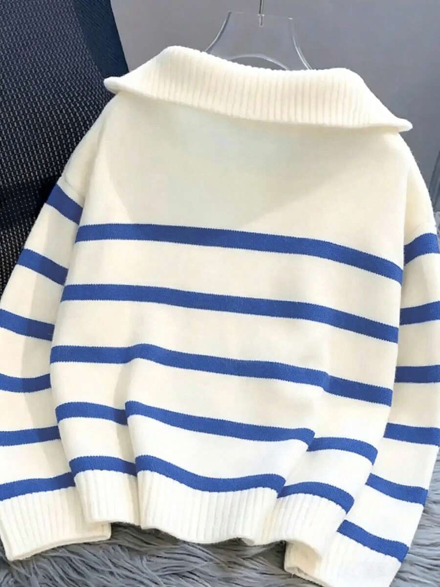 Bernina Striped Half Zip Collared Knit Sweater