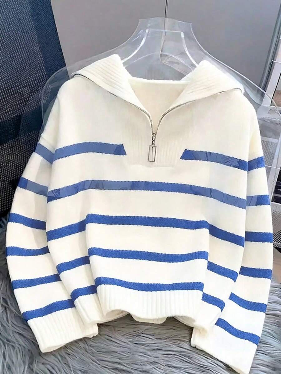 Bernina Striped Half Zip Collared Knit Sweater