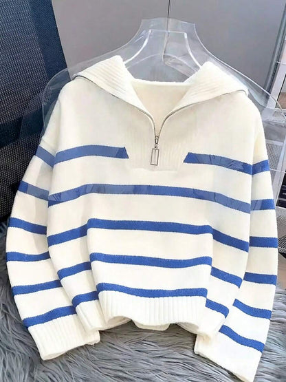 Bernina Striped Half Zip Collared Knit Sweater
