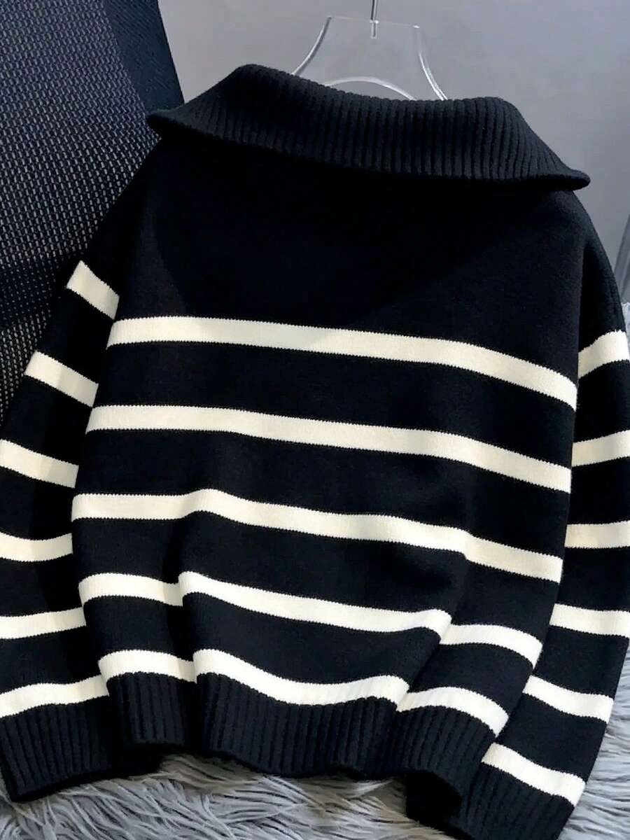 Bernina Striped Half Zip Collared Knit Sweater