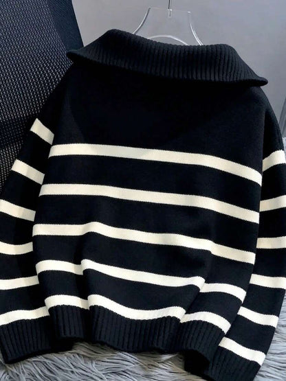 Bernina Striped Half Zip Collared Knit Sweater
