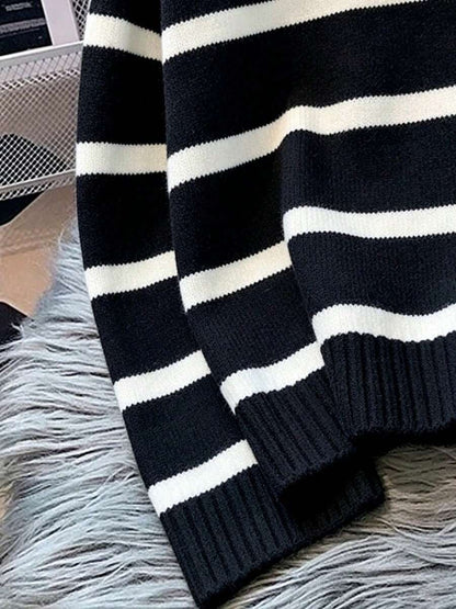 Bernina Striped Half Zip Collared Knit Sweater