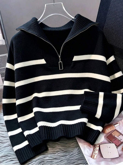 Bernina Striped Half Zip Collared Knit Sweater