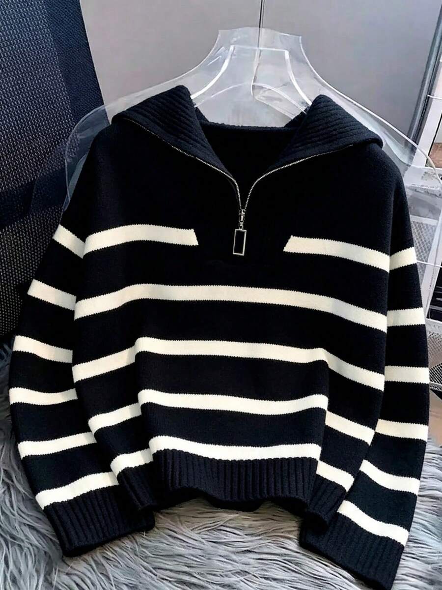 Bernina Striped Half Zip Collared Knit Sweater